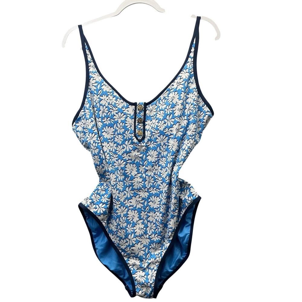Lilly Pulitzer Flower Collector Blue White One Piece Bathing Swim Suit Sz 14
